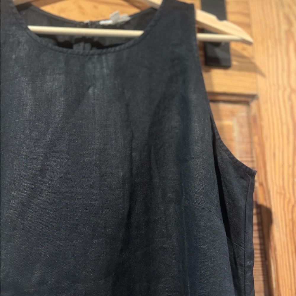 Garnet Hill Black Linen Sleeveless Dress